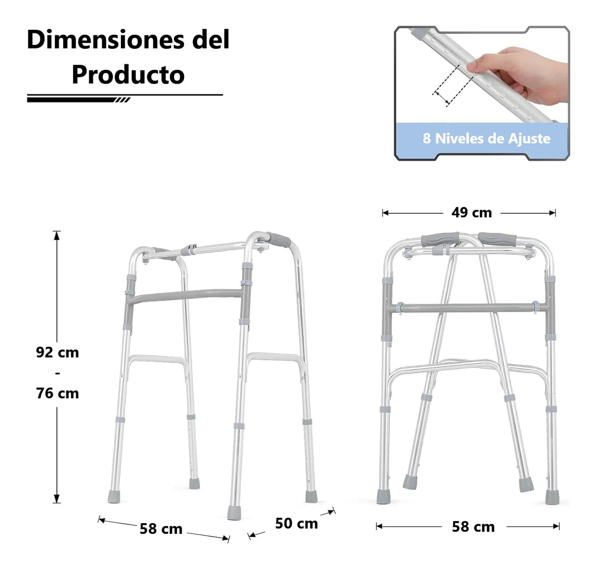Andador Aluminio Ortopédico Plegable regulable Con Función Paso A Paso