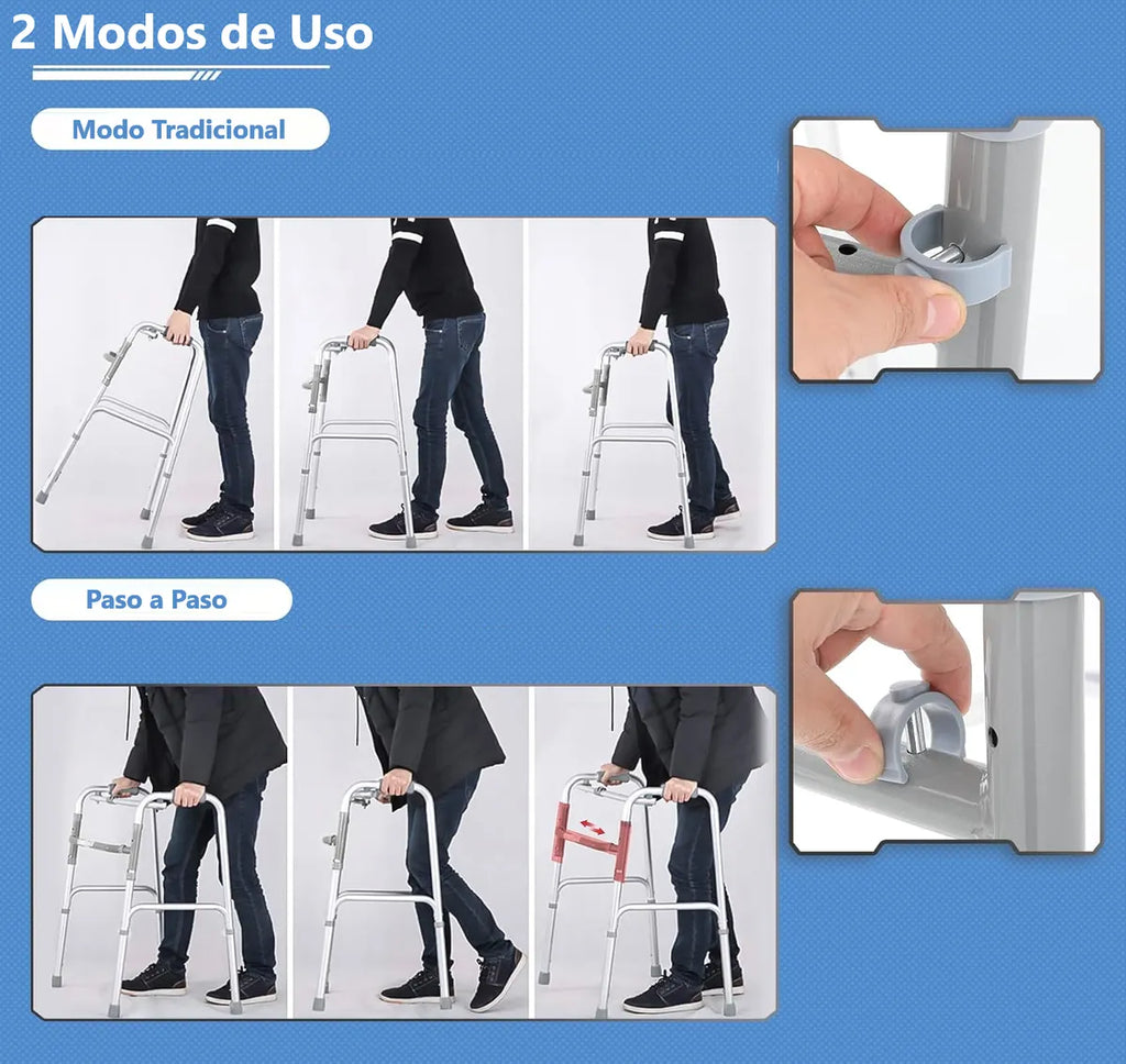 Andador Aluminio Ortopédico Plegable regulable Con Función Paso A Paso