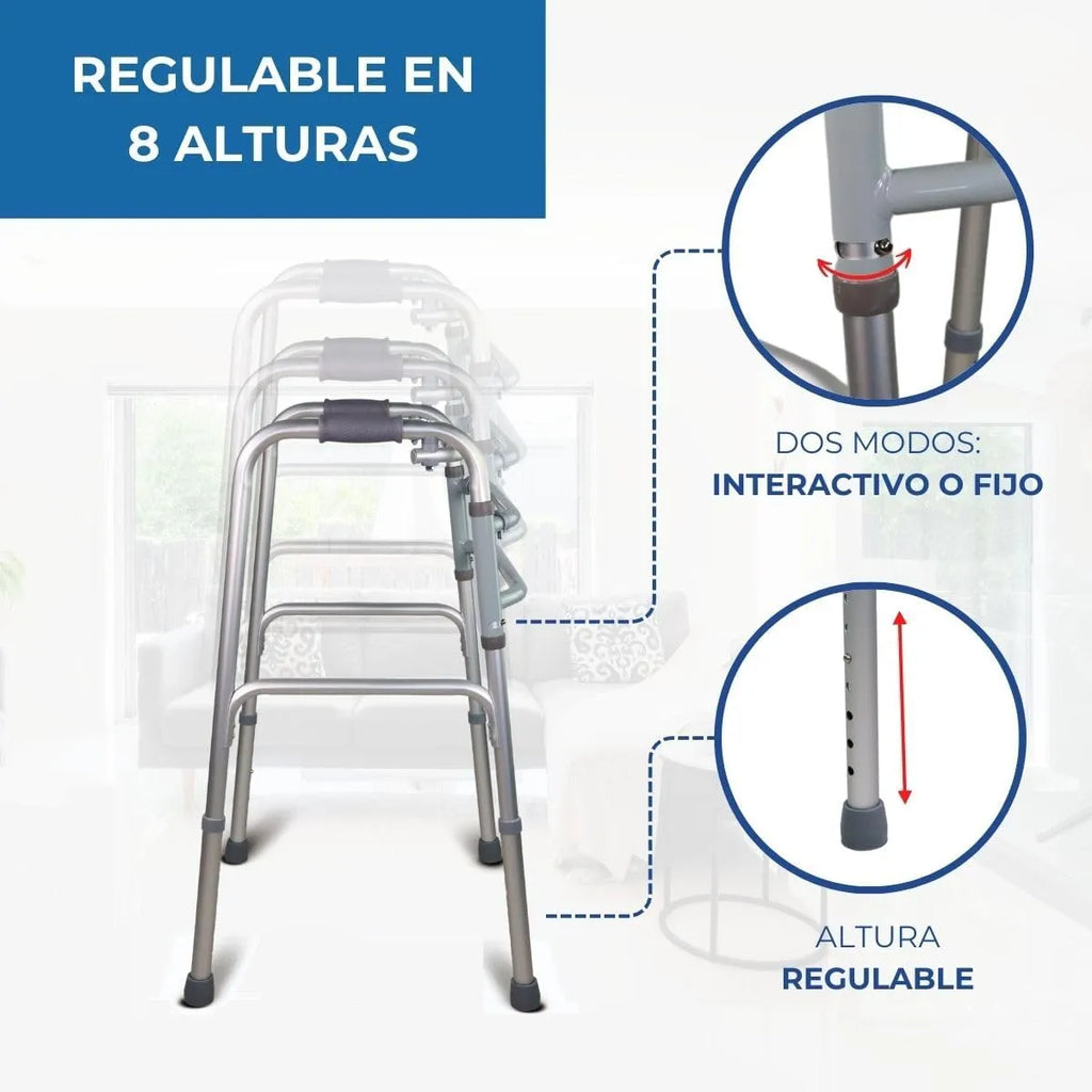 Andador Aluminio Ortopédico Plegable regulable Con Función Paso A Paso
