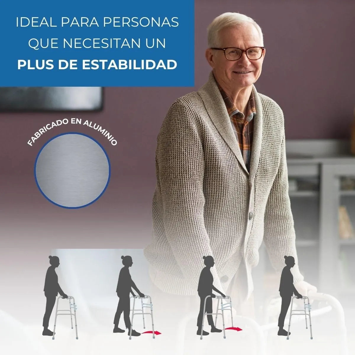 Andador Aluminio Ortopédico Plegable regulable Con Función Paso A Paso