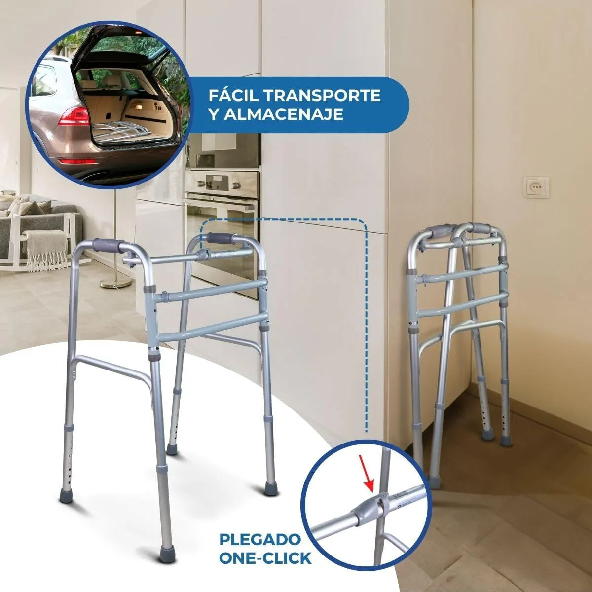 Andador Aluminio Ortopédico Plegable regulable Con Función Paso A Paso